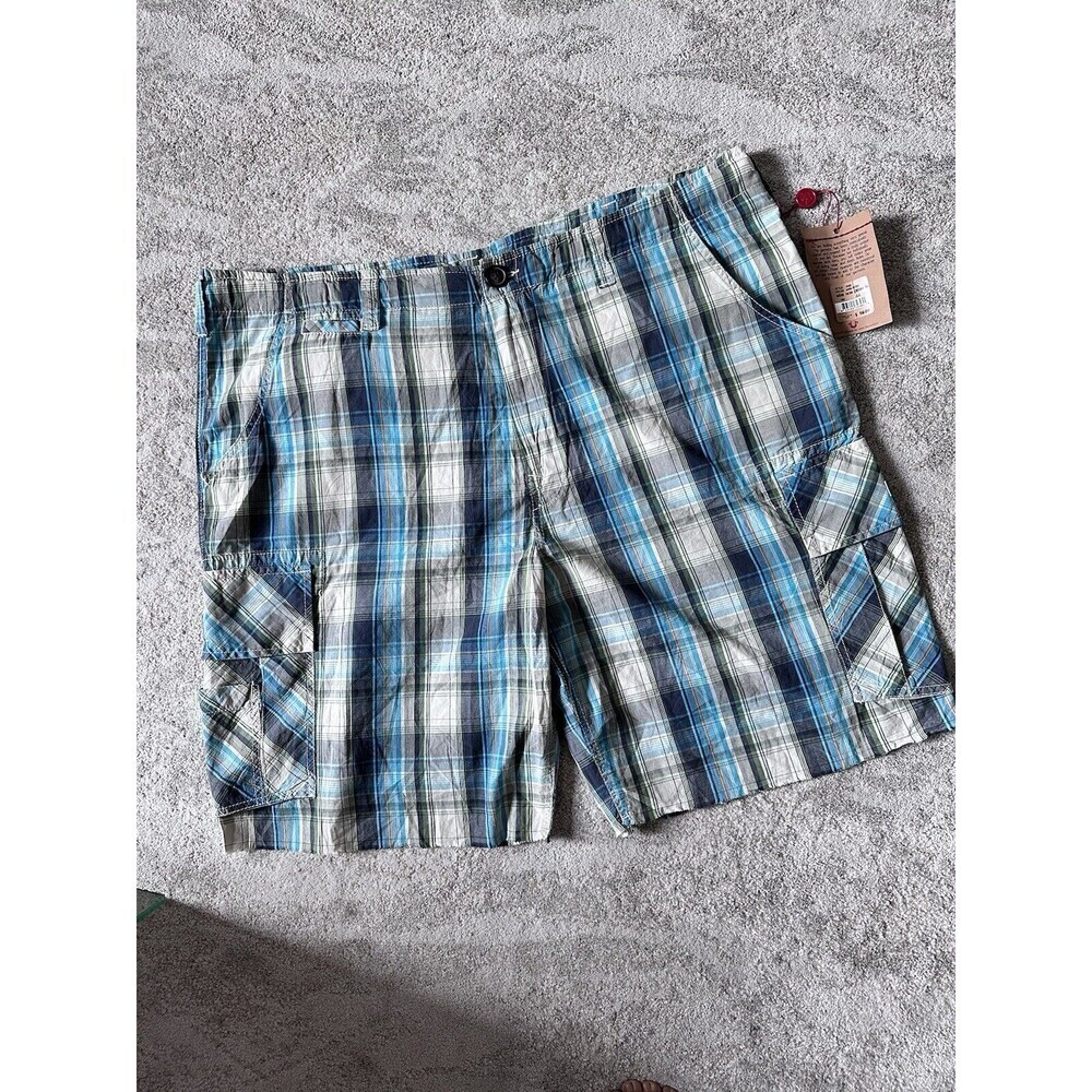 True Religion Mens Multicolor Plaid Casual Cut Off Cargo Shorts Size 44 NWT
